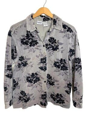 90s Floral Grey Tone Fleece Shacket